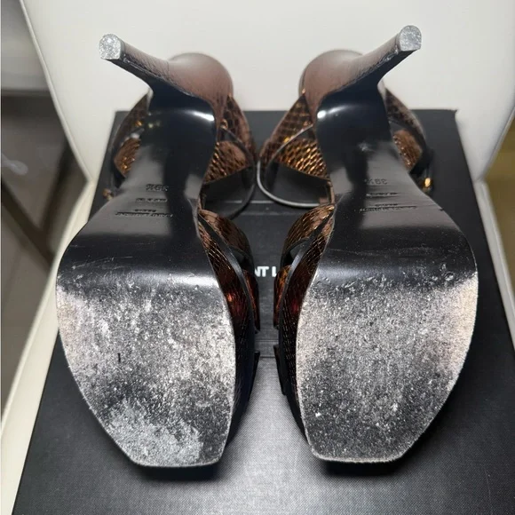 PRE-OWNED - Yves Saint Laurent Tribute Metallic Snakeskin Heel Sandals Size 39.5 - Picture 9 of 14